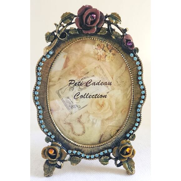 PICTURE FRAME-Vintage Matson F1782 Jeweled Roses Oval–PetiCadeau Collection-Rare - Picture 9 of 13